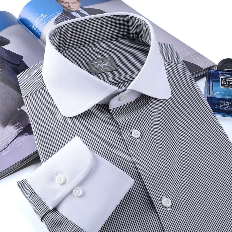 チェック柄 ホワイトカラー フォーマルシャツ(Baaler)